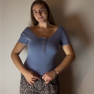 90s L.A. Blues Off-Shoulder Blue Bodysuit